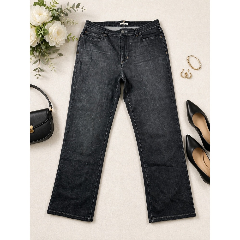 Eileen Fisher‎ Organic Cotton Straight Leg Jeans Faded Black Size 12